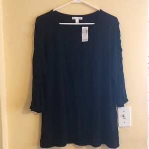 Dress Barn Westport Black Top with Lattice Sleeves